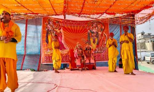 नुमाइश मेला मैदान में रामलीला में अहिल्या उद्धार ,गंगा दर्शन की लीला का मंचन